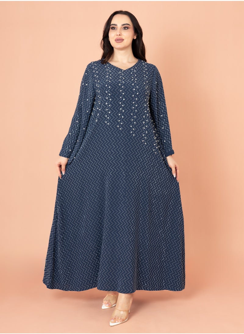 اكسا جلابية كرستال فخمة ازرق  - Image 5