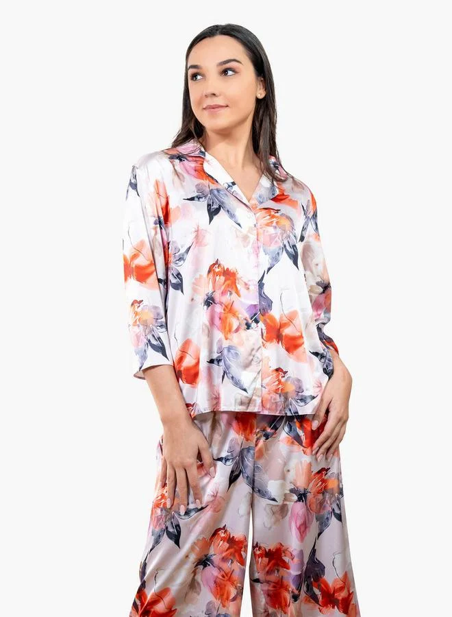 Aadaraya Aadaraya Floral Print Shirt and Pyjama Set