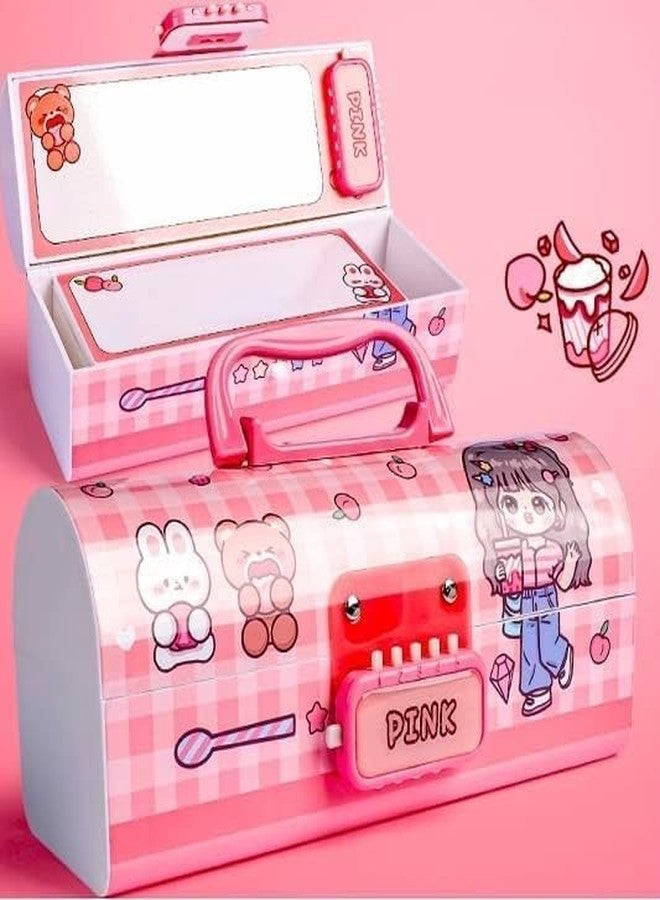 Invite Enterprise Invite New Cartoon Theme Pencil Box with Push Pull Eraser Set for Kids | Suitcase Style Password Lock Stationery Organizer | School Supplies Gift Combo for Boys & Girls (Pink Beauty + Eraser) - Image 3