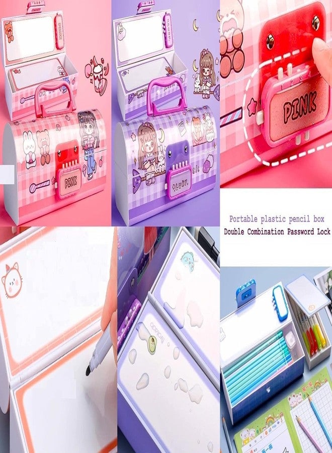 Invite Enterprise Invite New Cartoon Theme Pencil Box with Push Pull Eraser Set for Kids | Suitcase Style Password Lock Stationery Organizer | School Supplies Gift Combo for Boys & Girls (Pink Beauty + Eraser) - Image 4