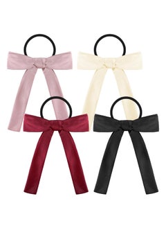 WLLHYF WLLHYF 4PCS Bow Hair Tie Satin Hair Ribbon Bowknot Long Tail Ponytail Holder Elastics Hair Scrunchies French Hair Scarf Bands Rope Princess Valentines Day Hair Accessories for Women Girls 