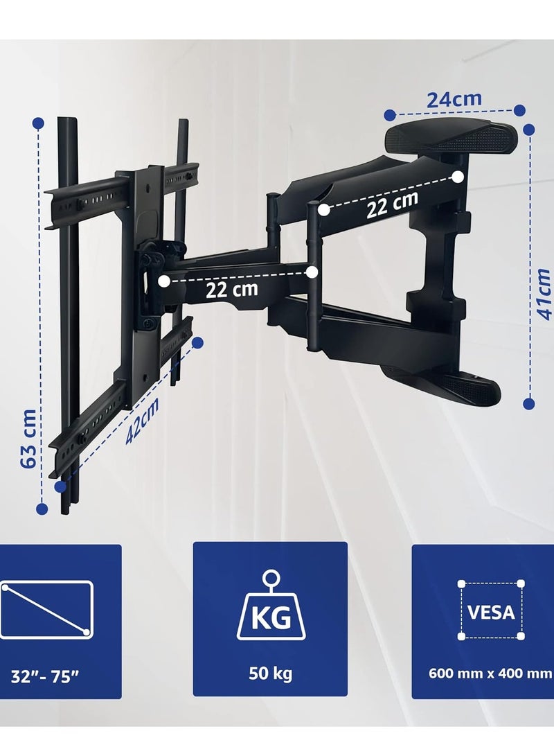 ELTRAZONE Tilting and Swivelling TV Wall Mount for Curved, Flat TVs and Monitors VESA 400 x 600 Max (32-75 Inches) 50 kg Max - TV Mount, Tilt, Swivel - Image 5