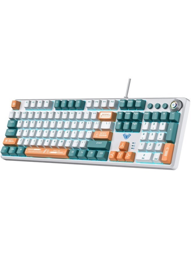 AULA F2088-PRO WIND Full Gaming Mechanical Keyboard (Arabic/English) – Blue Switches - Blue LED Backlit - Full Size 104 PBT Keycaps - Removable Top Cover & Multimedia Control Knob (Software) - Image 1