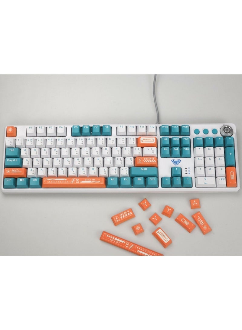 AULA F2088-PRO WIND Full Gaming Mechanical Keyboard (Arabic/English) – Blue Switches - Blue LED Backlit - Full Size 104 PBT Keycaps - Removable Top Cover & Multimedia Control Knob (Software) - Image 5