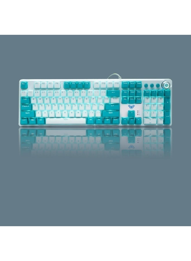 AULA F2088-PRO WIND Full Gaming Mechanical Keyboard (Arabic/English) – Blue Switches - Blue LED Backlit - Full Size 104 PBT Keycaps - Removable Top Cover & Multimedia Control Knob (Software) - Image 4