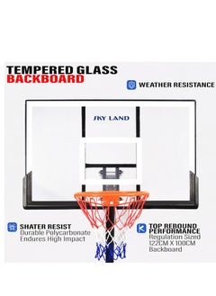 Sky Land Basketball Hoop Sports Pro Size for Adults with Wheels| Adjustable Height 8-10 ft | 50" Shatterproof Acrylic Backboard| Portable Shooting Hoop Basketball System for Indoor/Outdoor  - Image 2