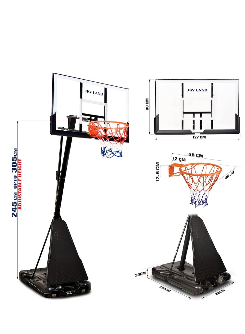 Basketball Hoop Sports Pro Size for Adults with Wheels| Adjustable Height 8-10 ft | 50" Shatterproof Acrylic Backboard| Portable Shooting Hoop Basketball System for Indoor/Outdoor