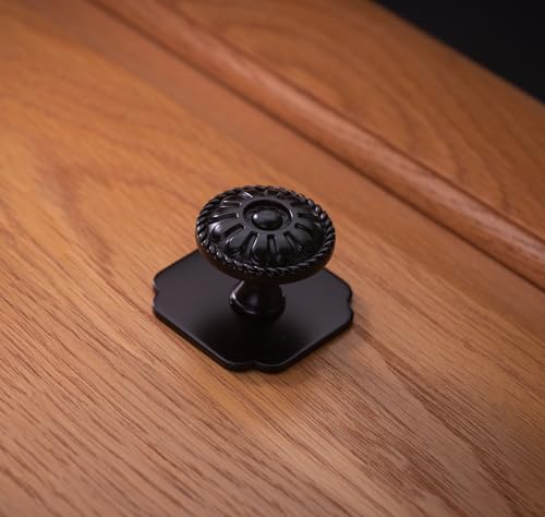 trust4care 9-Pack EU Style Matte Black Cabinet Knobs, 1.25 Inch Round Zinc Kitchen Drawer Pull Knobs with Victorian Floral Pattern, Farmhouse Dresser Furniture Handle Hardware - Image 4