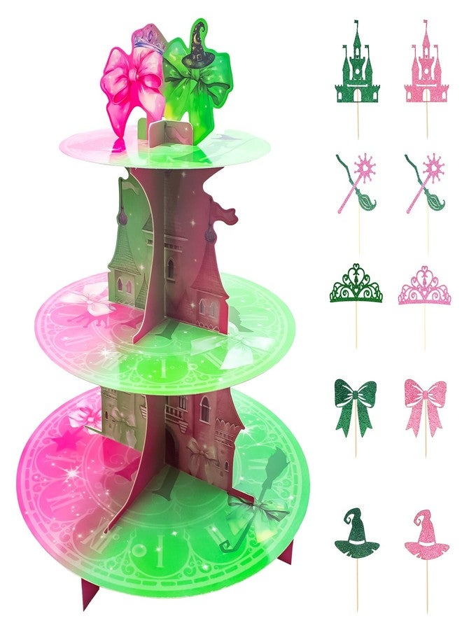 KCMOSGI 16 Pcs Witch Cupcake Stand with Cupcake Toppers, 3 Tiers Witch Cupcake Tower for Witch-Themed Birthday Parties, Halloween Parties, Princess Parties, or Baking Showcases - Image 1