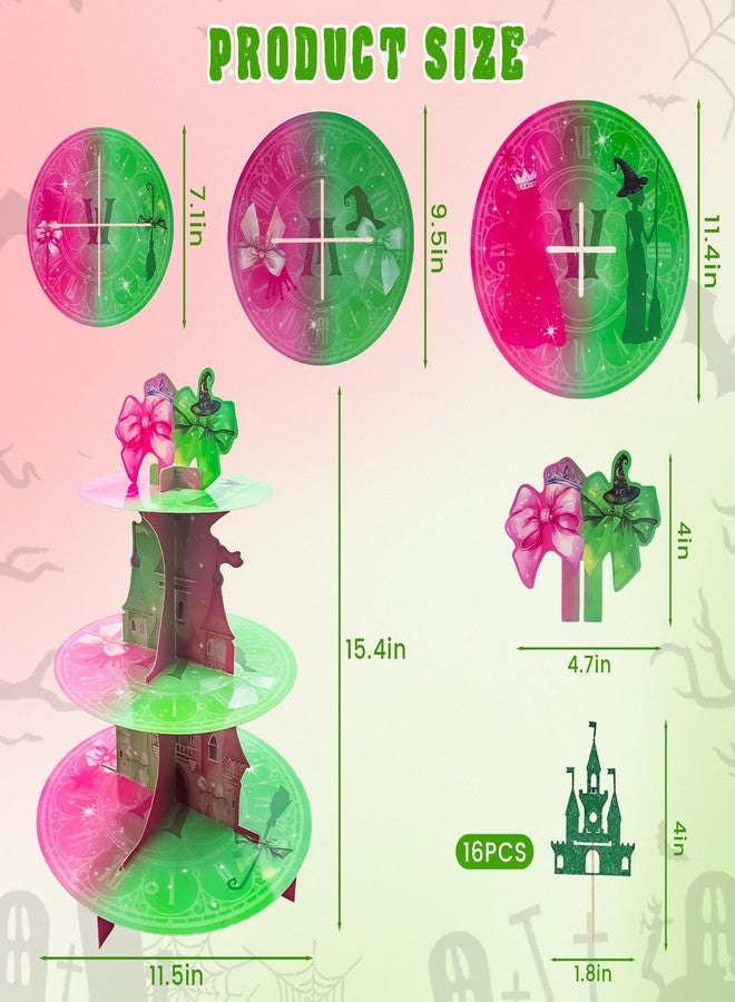 KCMOSGI 16 Pcs Witch Cupcake Stand with Cupcake Toppers, 3 Tiers Witch Cupcake Tower for Witch-Themed Birthday Parties, Halloween Parties, Princess Parties, or Baking Showcases - Image 2