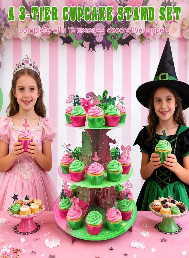KCMOSGI 16 Pcs Witch Cupcake Stand with Cupcake Toppers, 3 Tiers Witch Cupcake Tower for Witch-Themed Birthday Parties, Halloween Parties, Princess Parties, or Baking Showcases - Image 5