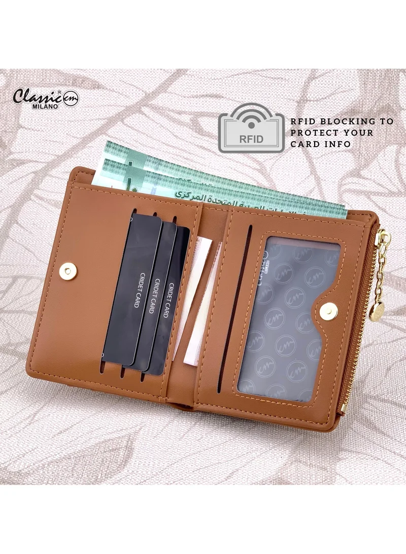Classic Milano Brown (JFL-9-(3392)) Classic Milano Premium Faux Leather Wallet for Women with Coin Zip | Ladies Wallet Stylish Card Holder Purse | Slim Women's Wallet for Daily Use, Travel, and Gifting for Women | Best Price UAE