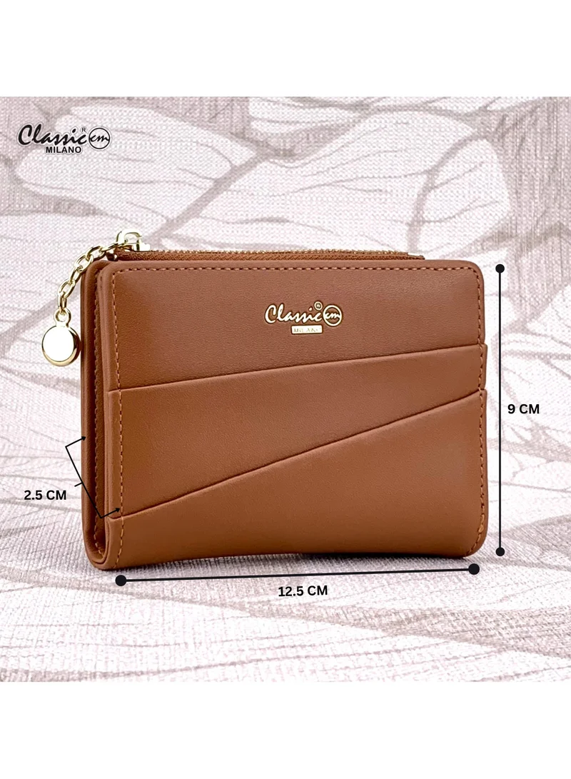 Classic Milano Brown (JFL-9-(3392)) Classic Milano Premium Faux Leather Wallet for Women with Coin Zip | Ladies Wallet Stylish Card Holder Purse | Slim Women's Wallet for Daily Use, Travel, and Gifting for Women | Best Price UAE