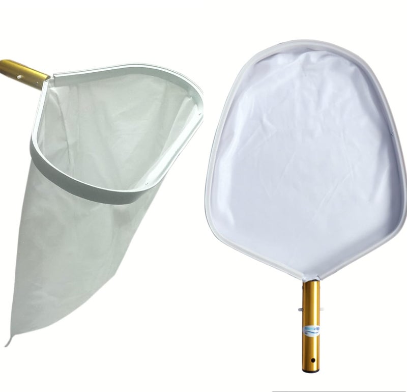 BlueWave Swimming Pool Deep Leaf Rake White Gold Aluminum Handle Fine Mesh Net Swimming Pool Leaf Rake with Gold Aluminum Handle and Fine Mesh Net White Golden Color - Image 1