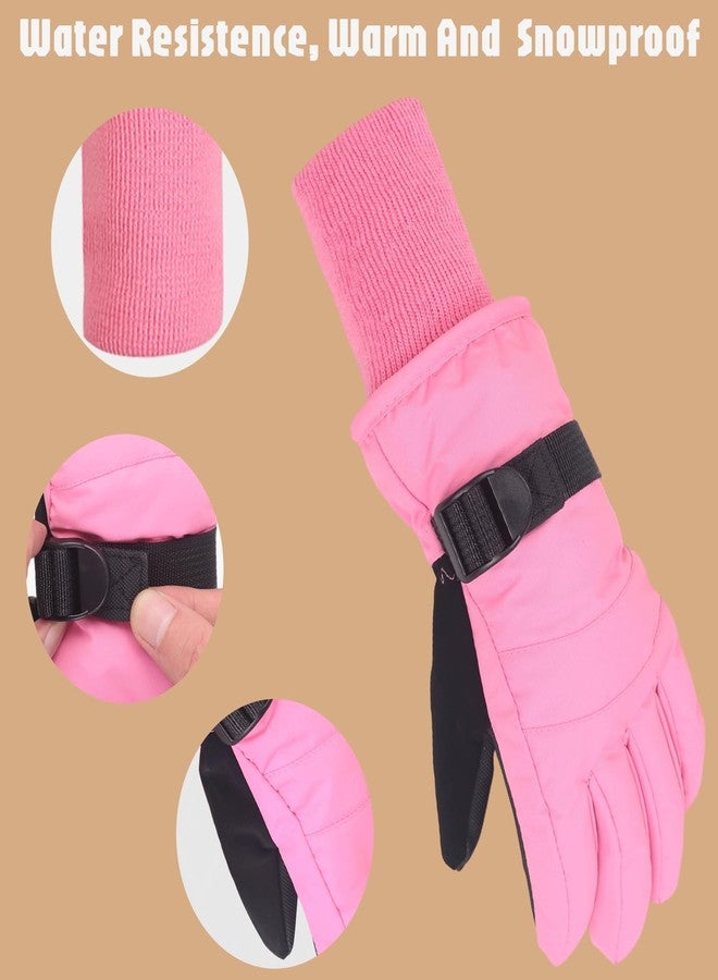 XTACER Boy's Girl's Kid's Ski Snow Gloves Snowboard Winter Warm Cold Weather Gloves for Boys Girls Children (Light Pink-Long Cuff,10-12 Years) - Image 5