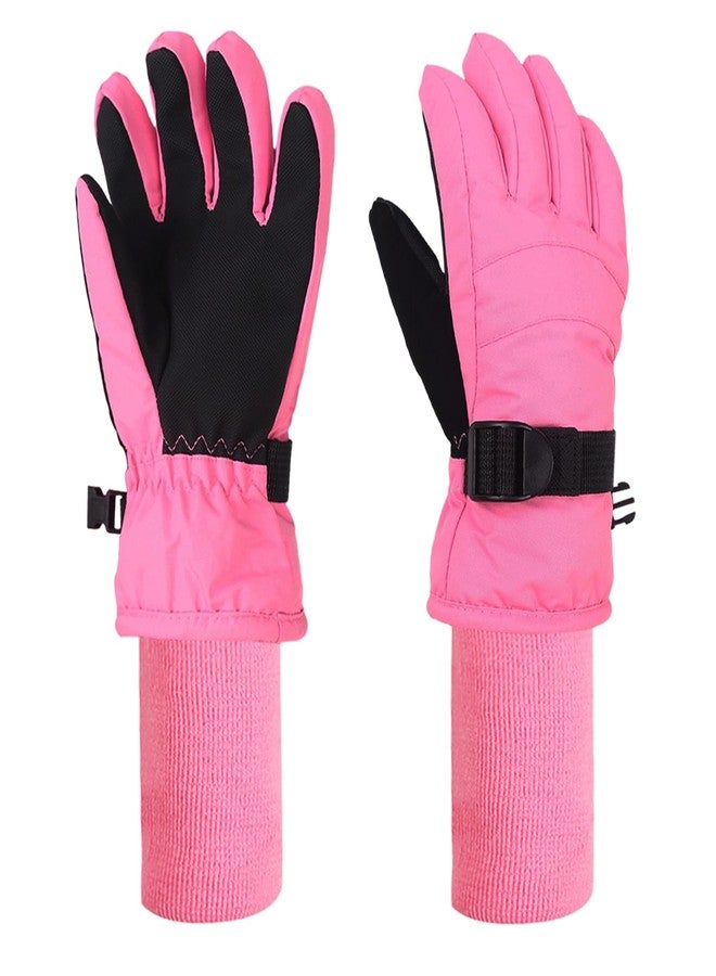 XTACER Boy's Girl's Kid's Ski Snow Gloves Snowboard Winter Warm Cold Weather Gloves for Boys Girls Children (Light Pink-Long Cuff,10-12 Years) - Image 1