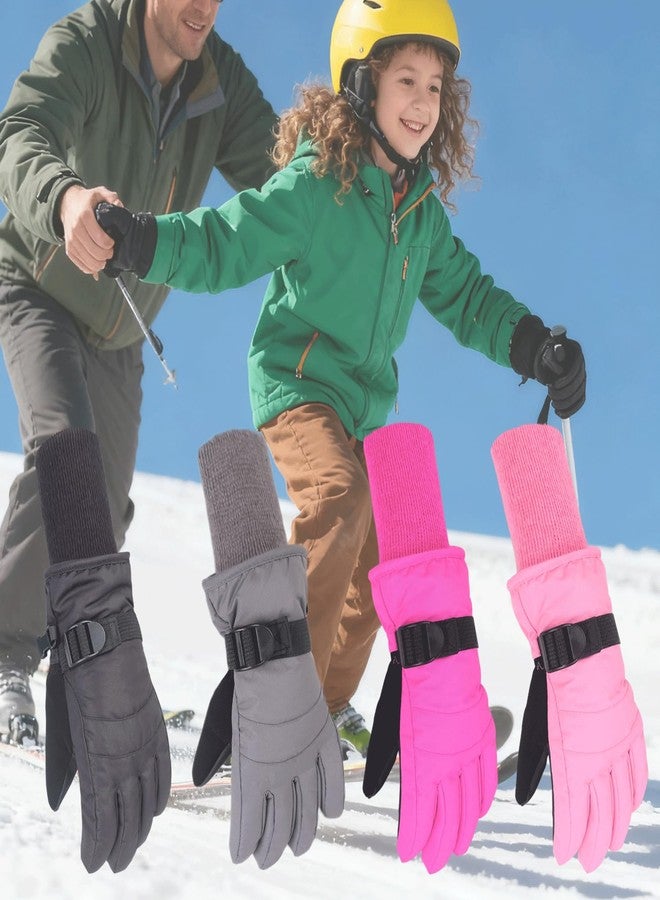XTACER Boy's Girl's Kid's Ski Snow Gloves Snowboard Winter Warm Cold Weather Gloves for Boys Girls Children (Light Pink-Long Cuff,10-12 Years) - Image 3