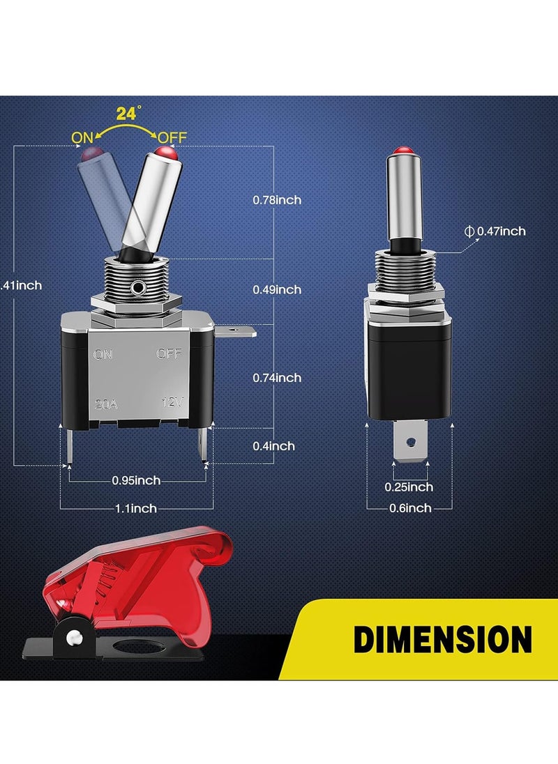 Royal - ROYAL - Toggle Switch with Light, Waterproof Toggle Switch 12V 20A with Weatherproof Boot Cap Cover - Heavy Duty ON-Off Switch for Auto Car Marine Boat (Red) - Image 1
