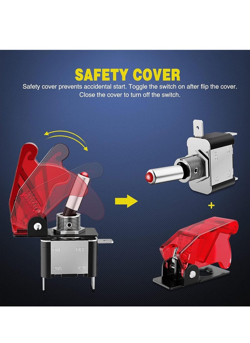 Royal - ROYAL - Toggle Switch with Light, Waterproof Toggle Switch 12V 20A with Weatherproof Boot Cap Cover - Heavy Duty ON-Off Switch for Auto Car Marine Boat (Red) - Image 1