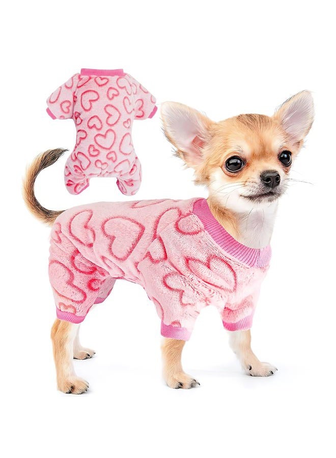 FUTERLY Dog Fleece Pajamas Dog Heart Pajamas Cute Dog Onesie Pajamas Warm Dog Valentines Pajamas Dog Clothes Dog Jumpsuit Dog Outfit Sweet Heart Dog Pajamas for Small Medium Cats and Dogs (Pink,M) - Image 1