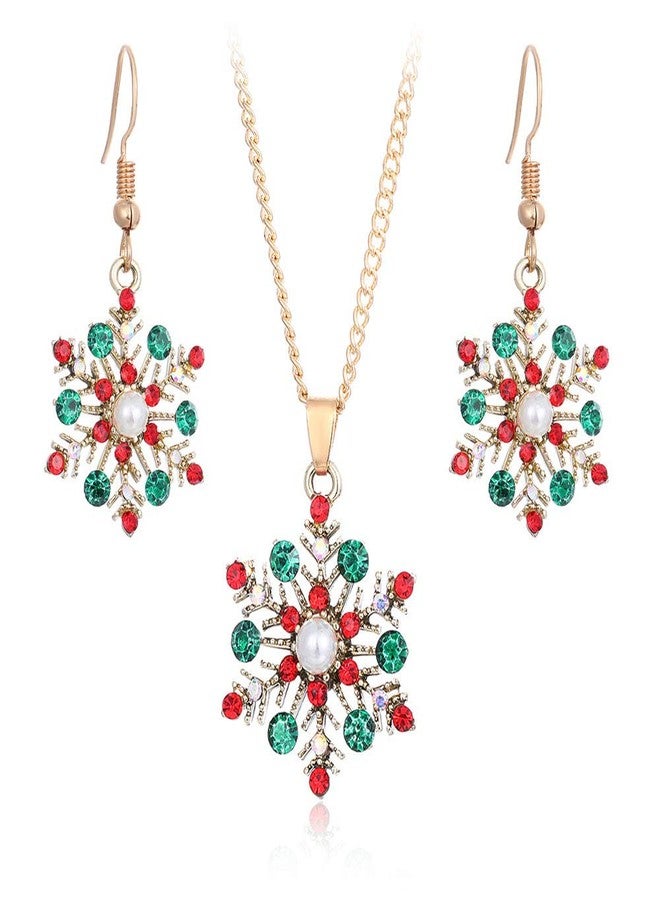 ZMANYIJEW Christmas Rhinestone Necklace Earring Sets for Women Snowflake Jewelry for Women Christmas Bell Snowflake Tree Earrings Necklace Set Christmas New Year Birthday Party Gift Christmas Stocking Stuffers - Image 1