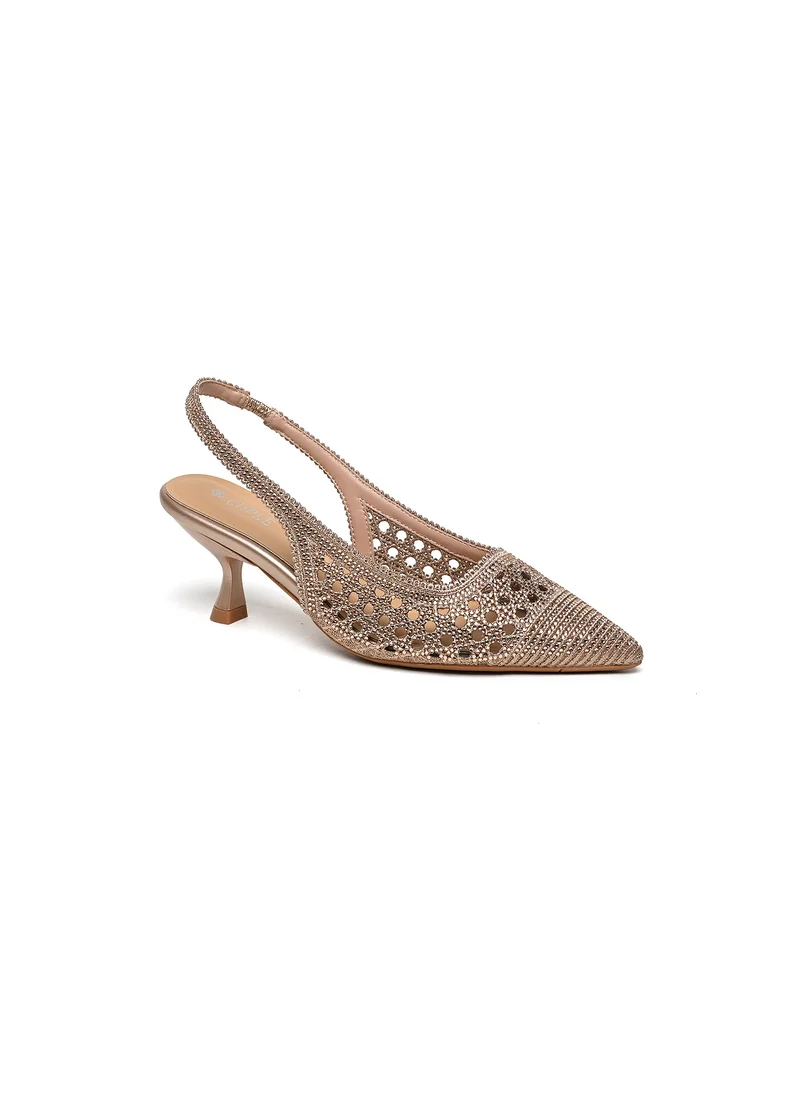 كيوبل Pointed-toe mid heeled slingback shoe lace-like design