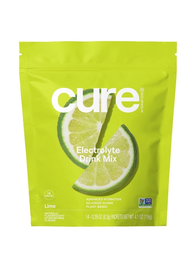 Cure Hydration Cure Hydration, Hydrating Electrolyte Mix, Lime, 14 Packets, 0.29 oz (8.3 g) Each  - Image 1