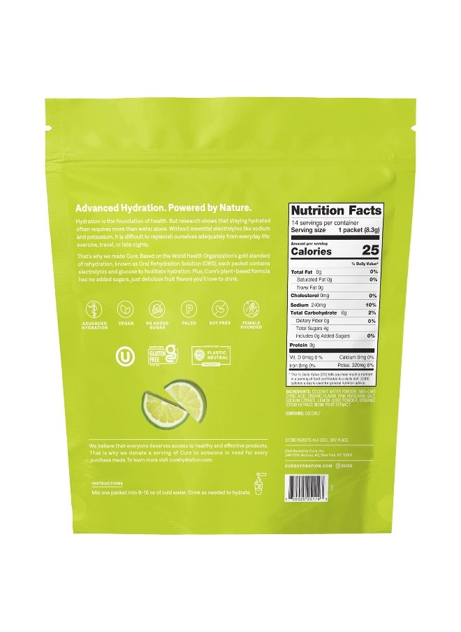 Cure Hydration Cure Hydration, Hydrating Electrolyte Mix, Lime, 14 Packets, 0.29 oz (8.3 g) Each  - Image 2