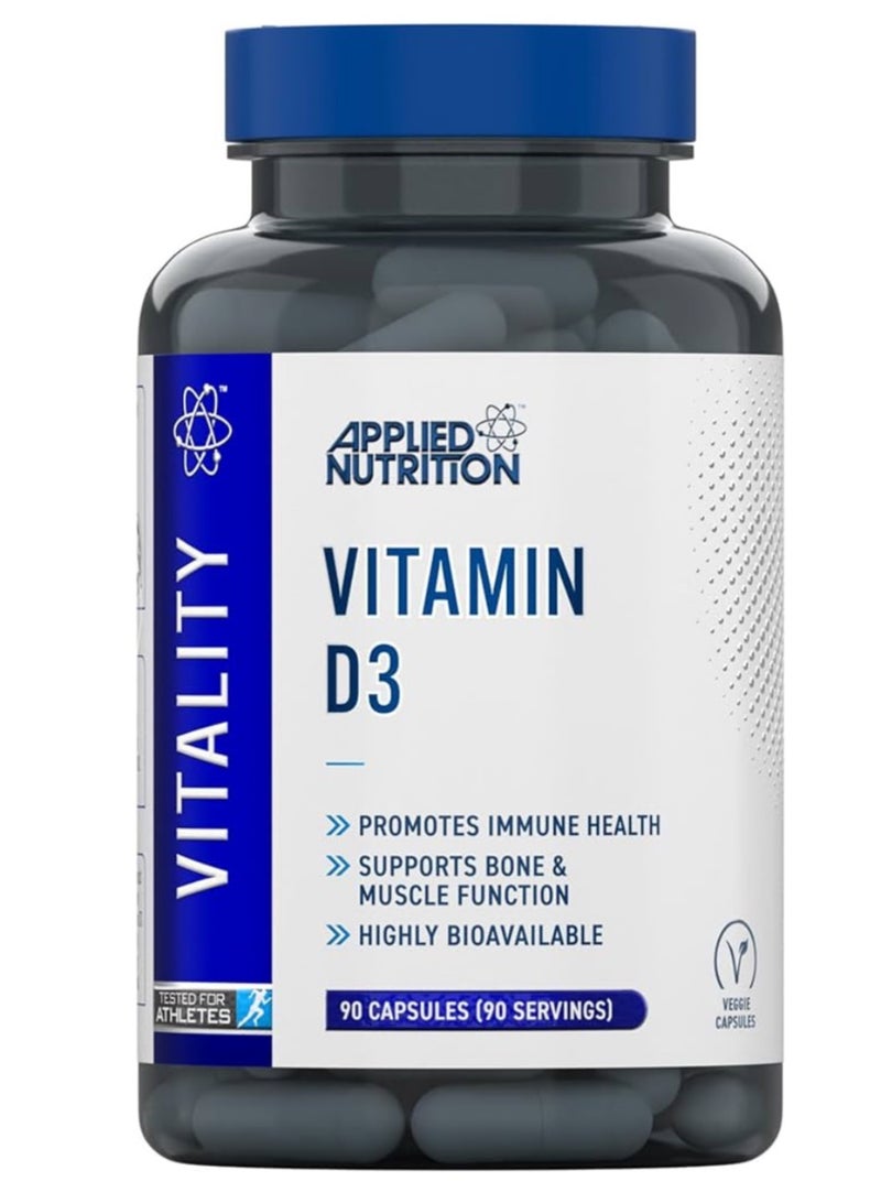 Applied Nutrition Vitamin D3, 90 Tablets, 3000 IU, High Strength, Essential For Immunity - Image 1