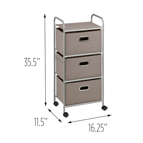 Honey Can Do Honey-Can-Do 3 Drawer Rolling Cart - Gray CRT-06248 Grey 11.5 in L x 16.125 in W x 35.5 in H (29.2 cm L x 41 cm W x 90.2 cm H) - Image 3