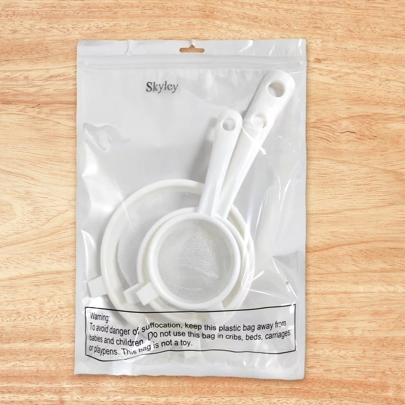 Skyley 3 Pcs Plastic Nylon Mesh Strainer Colander with Handle Double Ear Fine Food Mesh Strainer Flour Sifter for Baking Kitchen Colander Sifter Kefir Tea Juice Pasta(3 Inch, 5 Inch, 7 Inch) - Image 2