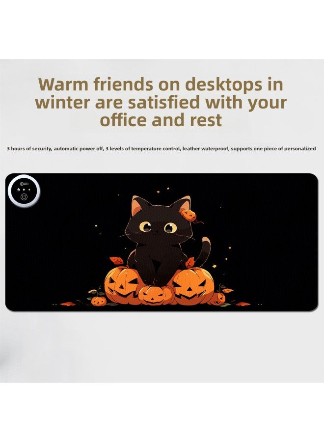 Loquat Oversized Dirty Resistant Mouse Mat  Funny Black Cat Pumpkin Black Leather Warm Table Mat Office Game Heating Mat-Color:330x800x2mm-Pattern:Customized With Pictures - Image 4