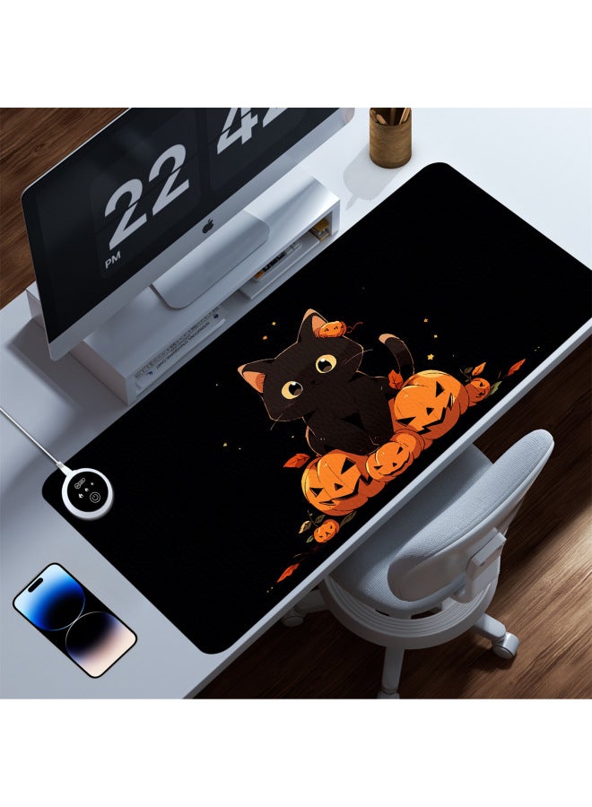 Loquat Oversized Dirty Resistant Mouse Mat  Funny Black Cat Pumpkin Black Leather Warm Table Mat Office Game Heating Mat-Color:330x800x2mm-Pattern:Customized With Pictures - Image 2