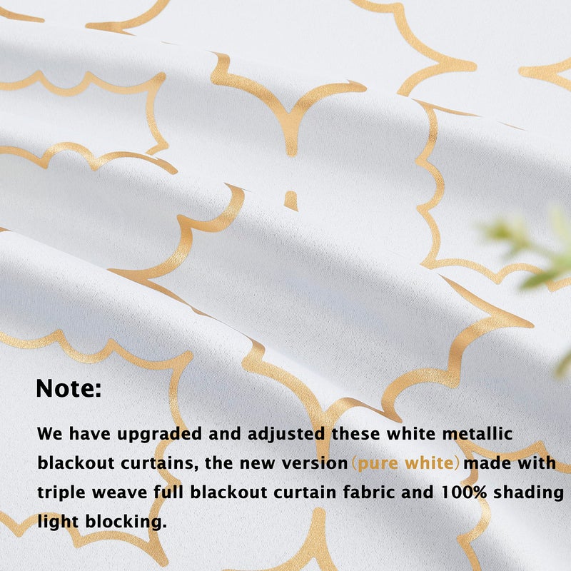 Purainbow White Blackout Curtains for Bedroom Living Room with Gold Foil Print Panels Room Darkening Energy Saving Grommet 95% Blackout Drapes for Patio Hall Studio, 2 Panels, 52" Wx63 L - Image 4
