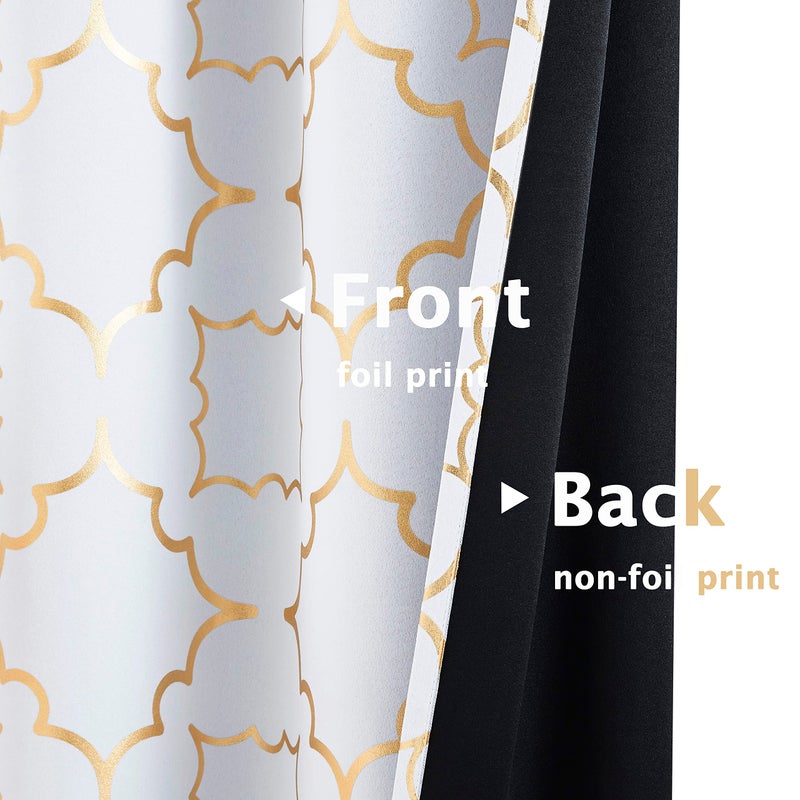 Purainbow White Blackout Curtains for Bedroom Living Room with Gold Foil Print Panels Room Darkening Energy Saving Grommet 95% Blackout Drapes for Patio Hall Studio, 2 Panels, 52" Wx63 L - Image 5