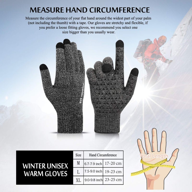 TRENDOUX Winter Gloves, Touch Screen Knit Glove for Men Women - Running Driving in Cold Weather - Non-Slip Grip - Thermal Liner - Elastic Cuff - Premium Material - Outdoor Riding - Black Gray - M - Image 5