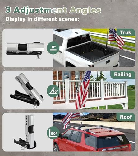 NIXFACE Upgraded Patented Universal Foldable Flag Pole Mount, Adjustable 0°/45°/90°, Compatible with Truck Racks, Roof Cross Bars with T-Slots, Balcony Railing, Boat – Aluminum - Image 3