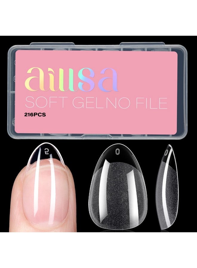 AILLSA Short Almond Nail Tips Soft Gel Preshaped Acrylic Nail Tips Half Matte Full Cover Nail Tips Clear Gelly Press On Flase Nail Tips For Extension Nail Manicure Home Diy 216Pcs 12Sizes - Image 1