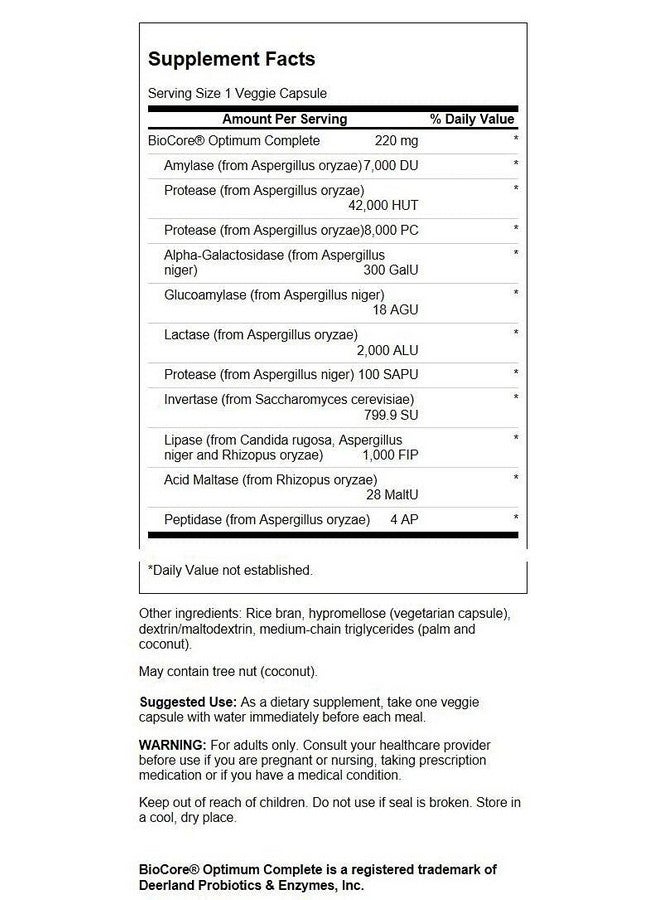 SWANSON Biocore Optimum Complete Ultimate Full Spectrum Enzymes 90 Veg Capsules - Image 3