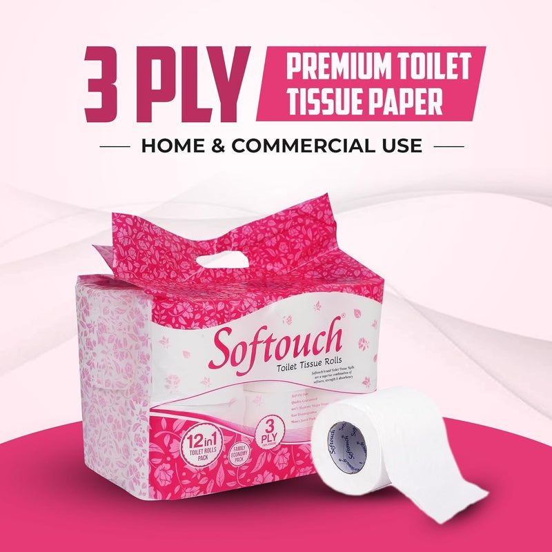 Softouch Ultra Soft 3 Ply Toilet Paper Pack of 36 Family Mega Tissue Rolls Strong Bathroom Tissue Total 1680 Pulls 12 Regular Rolls - Image 3