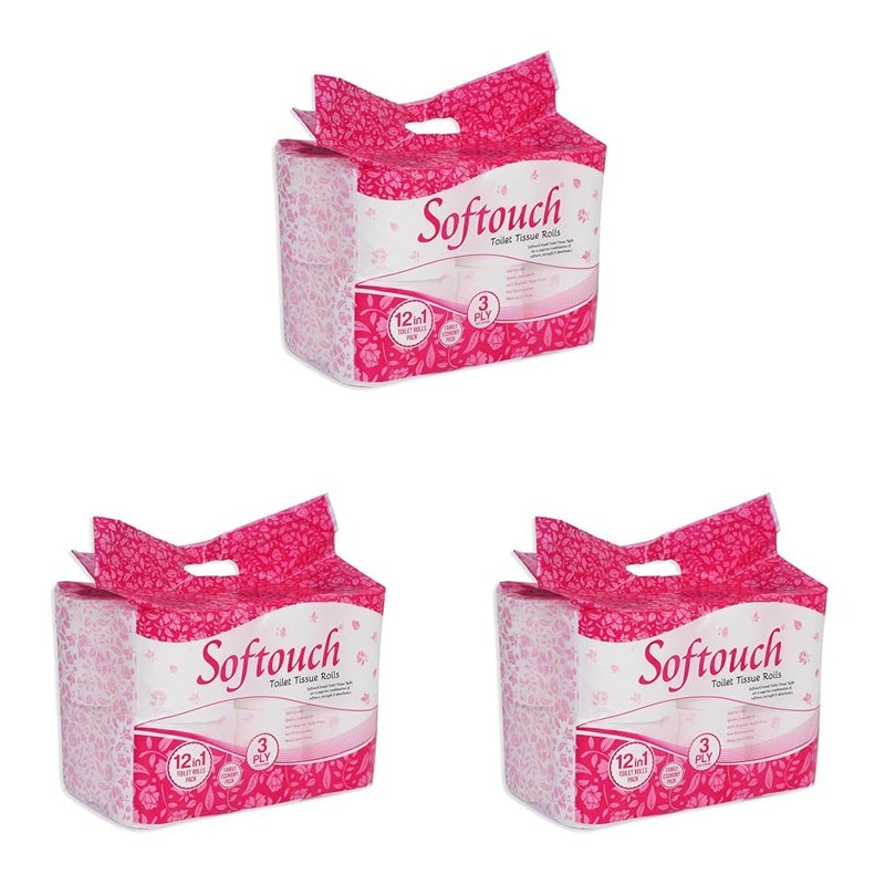 Softouch Ultra Soft 3 Ply Toilet Paper Pack of 36 Family Mega Tissue Rolls Strong Bathroom Tissue Total 1680 Pulls 12 Regular Rolls - Image 1