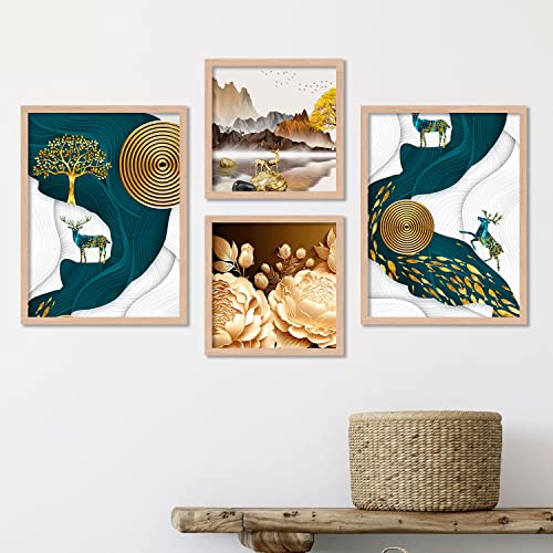 walllane - Beige Colour Art Painting For Living Room Bedroom Office | Modern Art Painting With Frame | Painting For Wall Decoration (10 Inch x 13 Inch) Set 4 Cate- 001 - Image 1