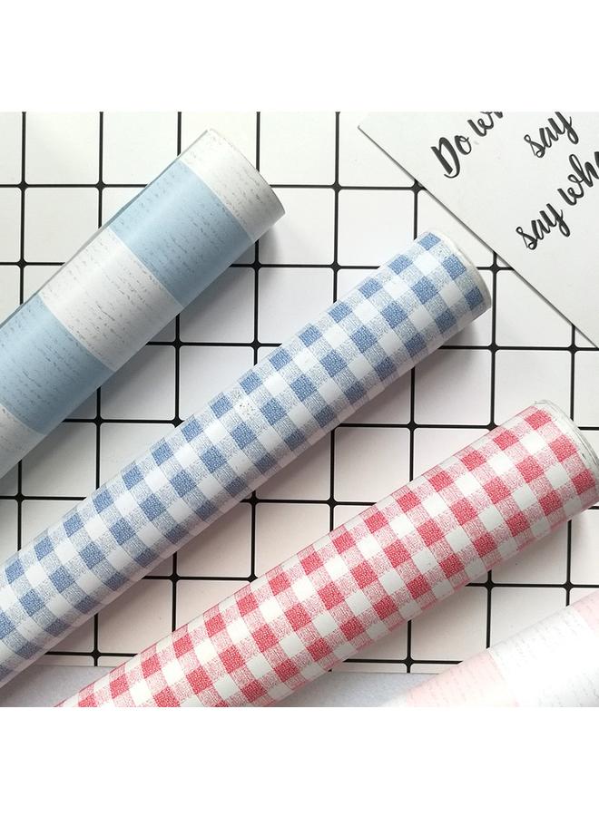 Bluejw Moisture-proof Self-adhesive Pvc Wallpaper Self-adhesive Bedroom Student Cartoon Plaid Wallpaper Cabinet Wardrobe Desktop Dormitory Sticker - Image 3