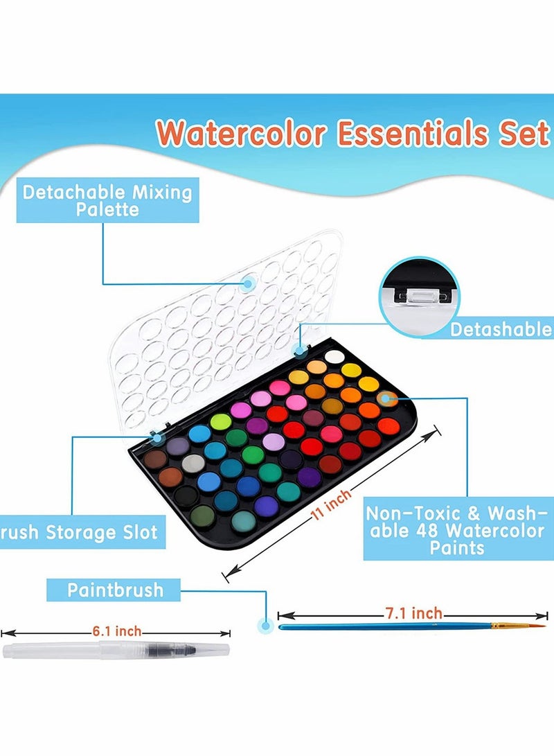 48 Colors Non-toxic Watercolor Paint Set with Brush, Refillable Water Brush Pen & Palette - Washable Paints for Kids, Adults, Artists & Beginners - Image 3