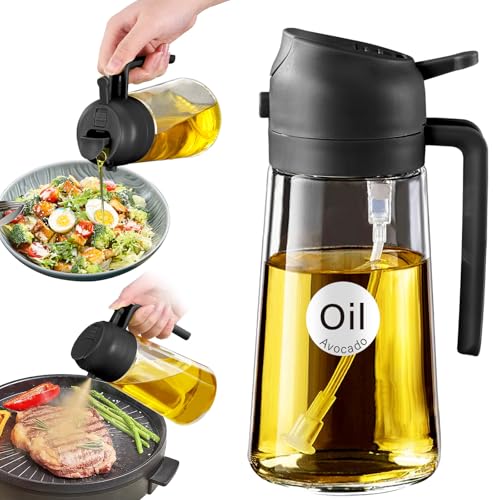 ‎YARRAMATE YARRAMATE Oil Sprayer for Cooking, 2 in 1 Olive Oil Dispenser Bottle for Kitchen, 16oz/470ml Premium Glass Oil Bottle, Food-grade Oil Mister for Air Fryer, Salad, Frying, BBQ (Black) - Image 1