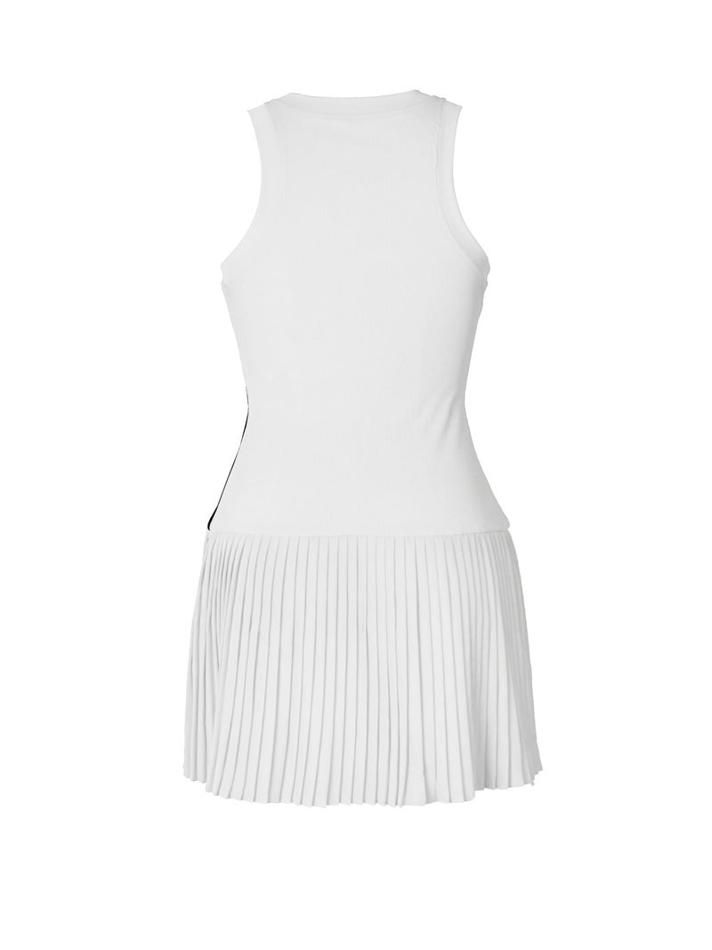 Uni Clau Womenâ€™s Casual Sleeveless Mini Dress Summer Crewneck Bodycon Tank A Line Pleated Swing Short Dress White - Image 4