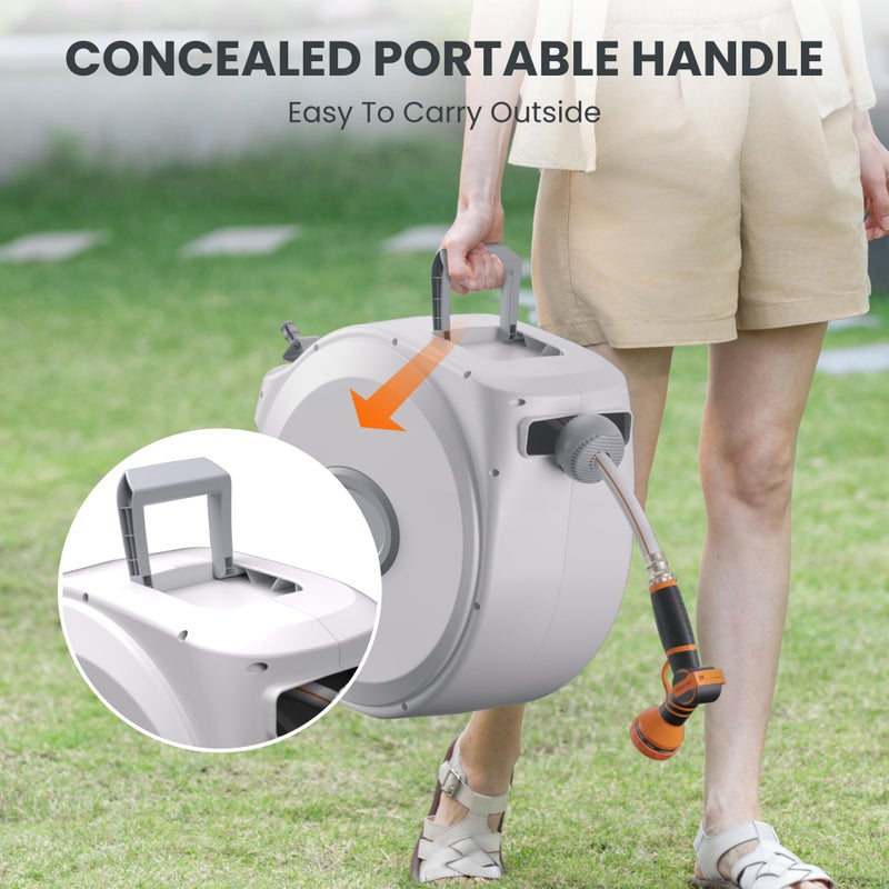 Giraffe Tools بكرة خرطوم حديقة قابلة للسحب Giraffe Tools CW20 5/8" x 60 قدم، بكرة خرطوم ماء ثقيلة، حامل دوار، قفل بأي طول، رمادي فاتح - Image 5