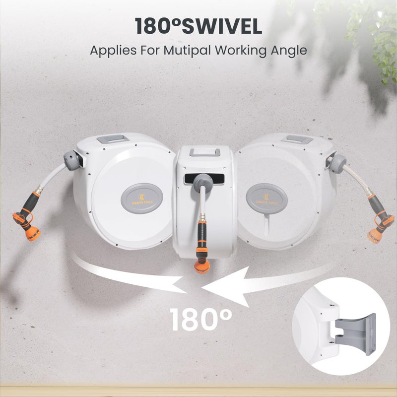 Giraffe Tools بكرة خرطوم حديقة قابلة للسحب Giraffe Tools CW20 5/8" x 60 قدم، بكرة خرطوم ماء ثقيلة، حامل دوار، قفل بأي طول، رمادي فاتح - Image 4