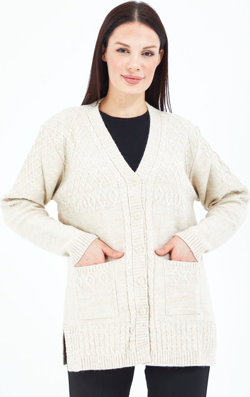 Stilmony Women's Cream Buttoned Wool Mother's Knitwear Short Cardigan - Image 5