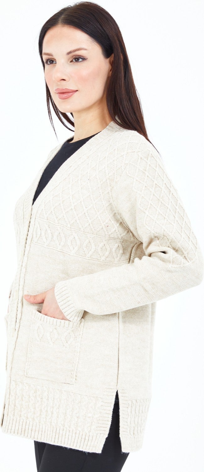 Stilmony Women's Cream Buttoned Wool Mother's Knitwear Short Cardigan - Image 3